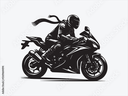  Motorcycle Rider Silhouette in Dynamic Pose with Bold Lines and Dramatic Contrast
