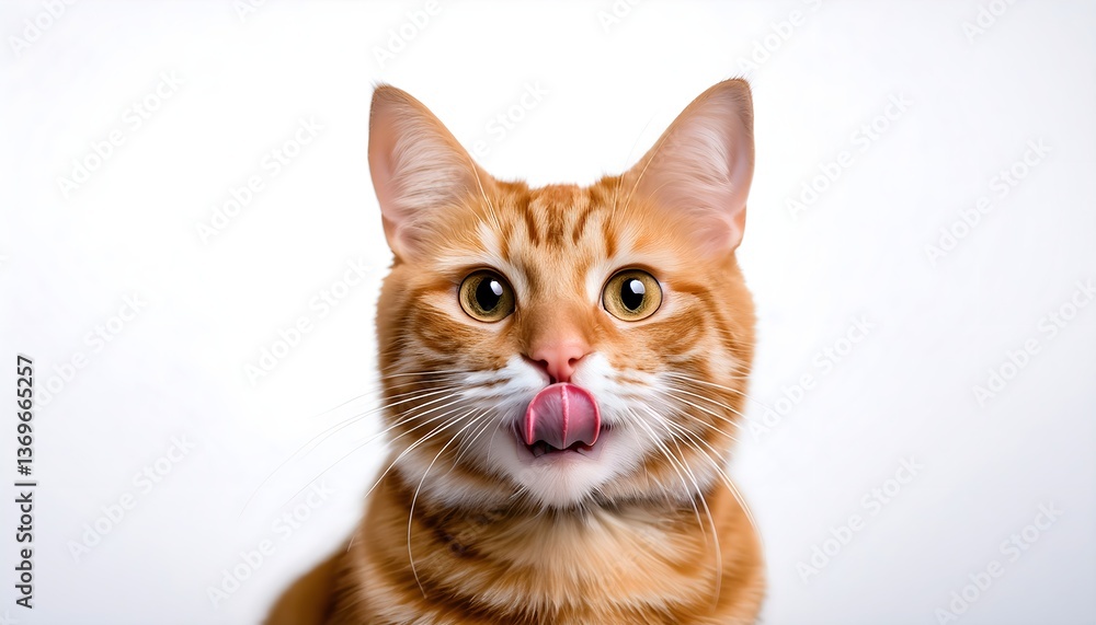 Playful orange tabby cat sticking out its tongue with a mischievous expression, isolated on white background. Playful orange tabby cat sticking out its tongue with a mischievous expression, isolated on white background.