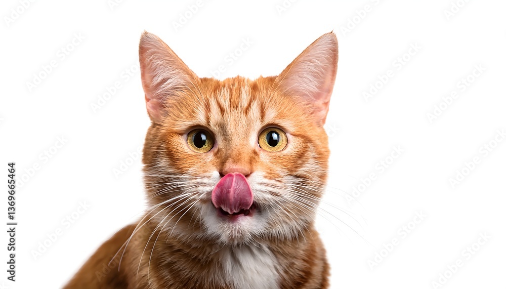 Playful orange tabby cat sticking out its tongue with a mischievous expression, isolated on white background. Playful orange tabby cat sticking out its tongue with a mischievous expression, isolated on white background.