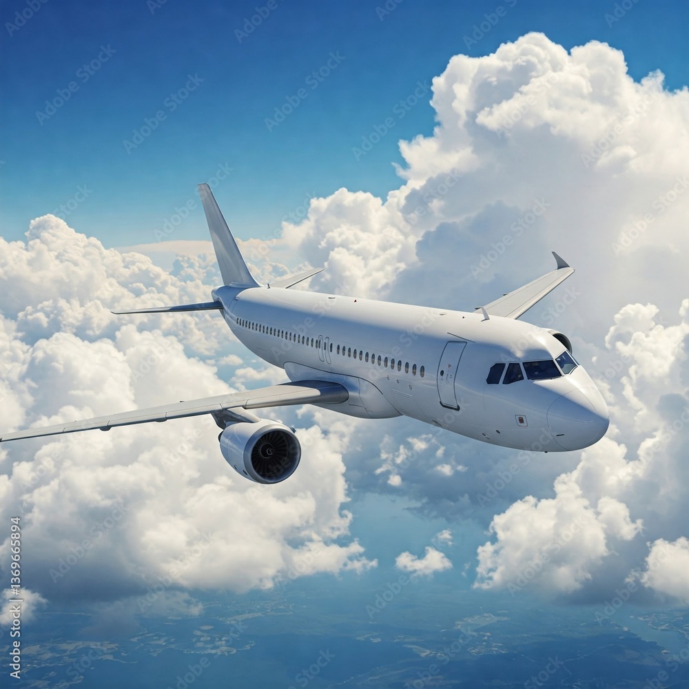 Obraz premium A passenger civil jet plane flies at flight altitude high in the sky. Travel. Air travel.