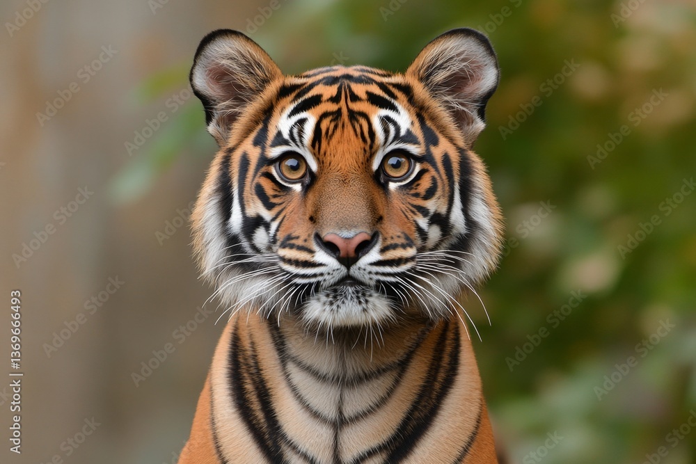 Fototapeta premium A close-up of a Bengal tiger piercing amber eyes, intense and focused