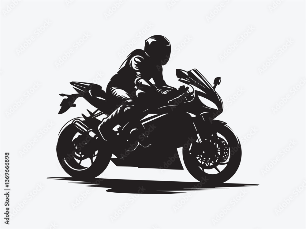 Motorcycle Rider Silhouette in Dynamic Pose with Bold Lines and Dramatic Contrast Motorcycle Rider Silhouette in Dynamic Pose with Bold Lines and Dramatic Contrast