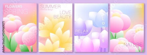 Spring, summer flowers. Abstract geometric art design. Modern background, printable posters, banners, template concept. Colorful gradient forms. Vector illustrations.