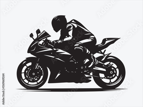  Motorcycle Rider Silhouette in Dynamic Pose with Bold Lines and Dramatic Contrast
