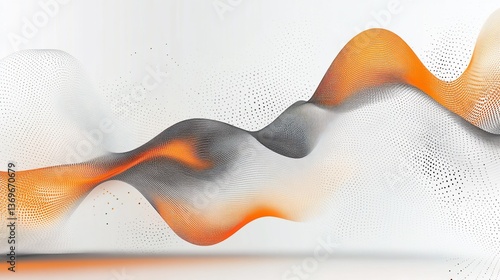 Abstract wavy lines with dots, orange and gray flowing over a white background.