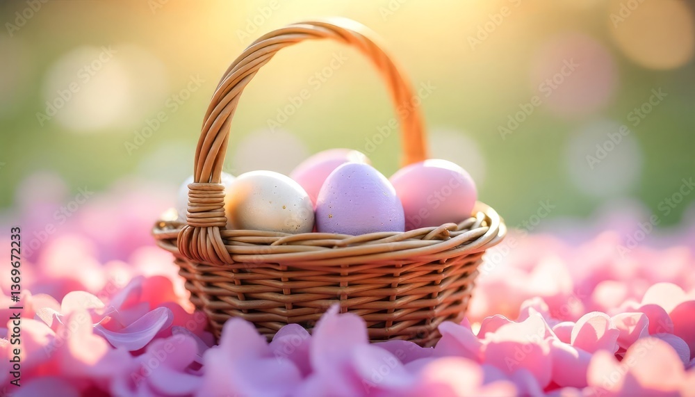 Pastel Easter Basket with Delicate Easter Eggs and Soft Spring Glow Pastel Easter Basket with Delicate Easter Eggs and Soft Spring Glow