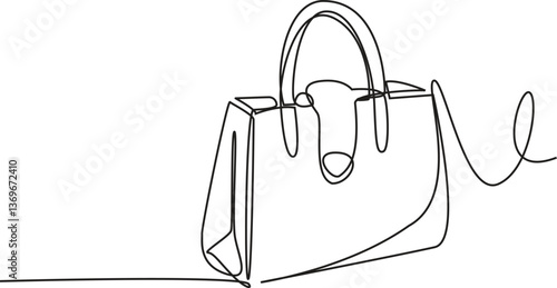 Continuous one line drawing of Lady's hand bag. Women's bag single line art vector illustration. Editable.