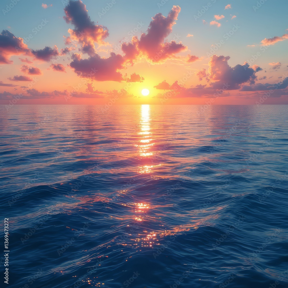 Fototapeta premium Ocean Waves at Sunset with Reflection and Colorful Cloudy Sky