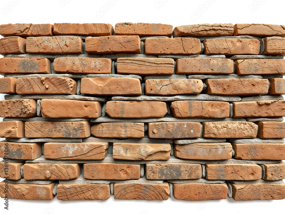 Obraz premium A rustic brick wall texture with red-orange bricks, useful for backgrounds, architecture, and design elements. Generative AI