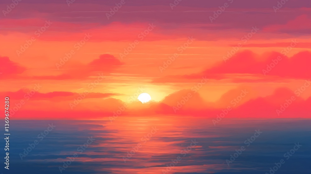 Obraz premium Vibrant Sunset Over Calm Ocean Water