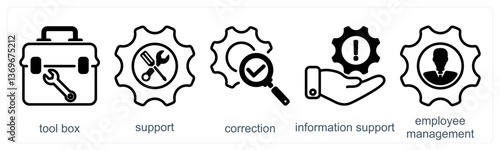 A set of 5 business icons as tool box, support, correction