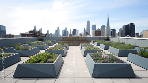 Wallpaper Mural Urban rooftop garden with geometric planters Torontodigital.ca
