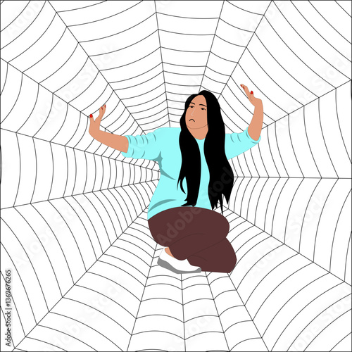 a girl caught in a spider's web