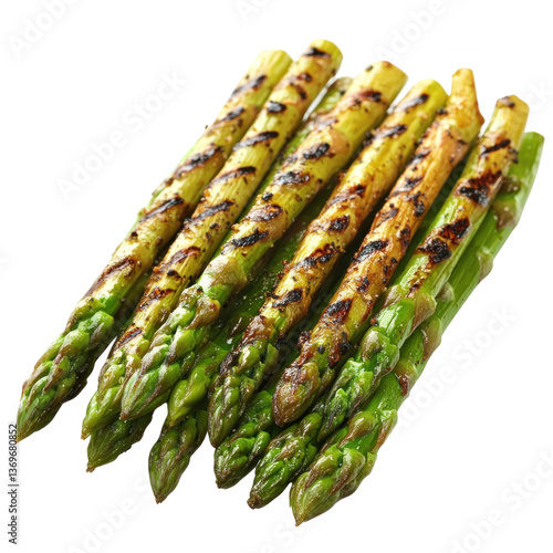 grilled asparagus on white background