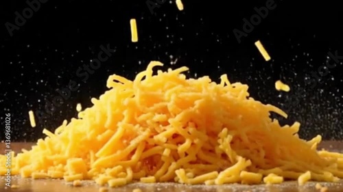 Cheese falling on black background.