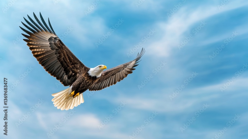 Fototapeta premium Majestic Eagle Soaring Through the Sky with Wings Spread Wide, Powerful and Free