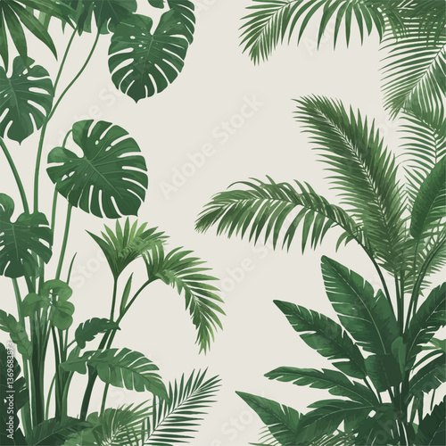 Tropical Jungle Aesthetic with Palm and Monstera Leaves