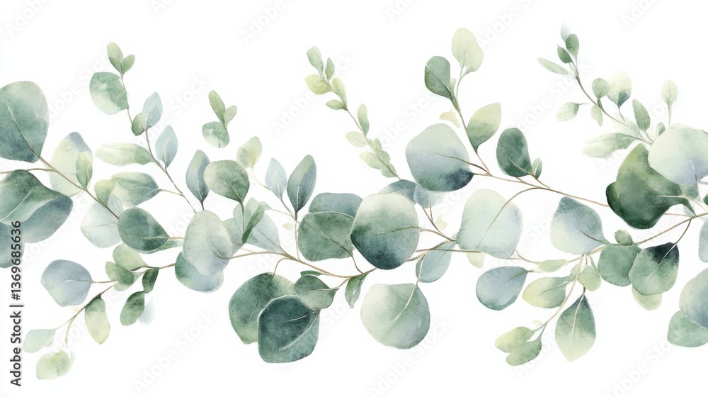 Obraz premium Bright green eucalyptus leaves create an elegant and serene pattern for decoration and design purposes