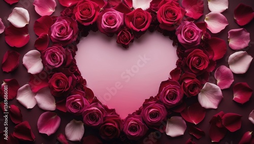 Elegant Heart Frame in a Bed of Rose Petals Background