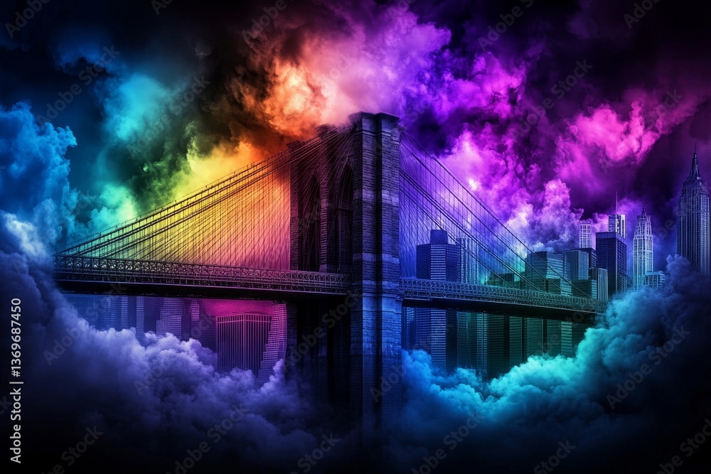 Obraz premium A soft watercolor painting of the Brooklyn Bridge at sunset, with pastel tones blending into the sky