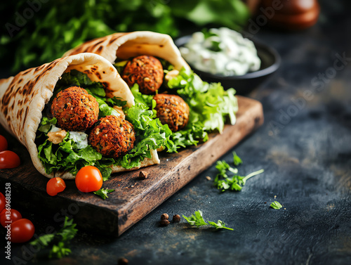 Delicious falafel wrap loaded with fresh veggies.