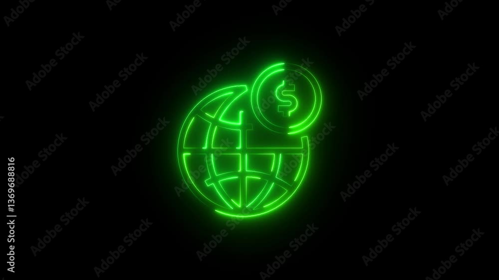 Glowing neon Earth grid with american dollar sign, globe with USD symbol. Glowing neon Earth grid with american dollar sign, globe with USD symbol.