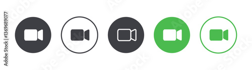 Icon Videocall set. Video camera different icons. Conversation concept. Chat buttons. Video conference. Vector illustration isolated on white background. Flat style.