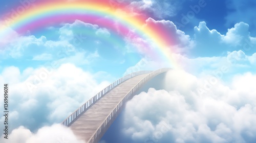 Heavenly Bridge Leading To A Rainbow In Clouds