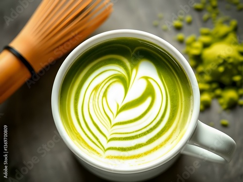 Matcha Latte with Beautiful Swirls