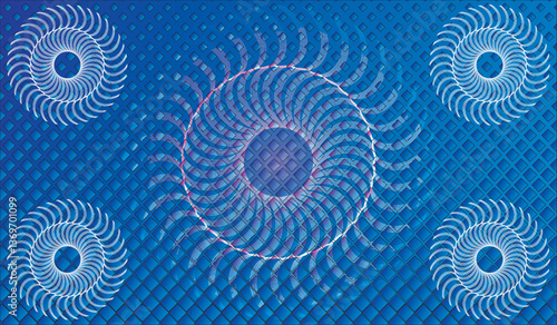 Abstract Blue Background with Fractal Circles and Psychedelic Pattern