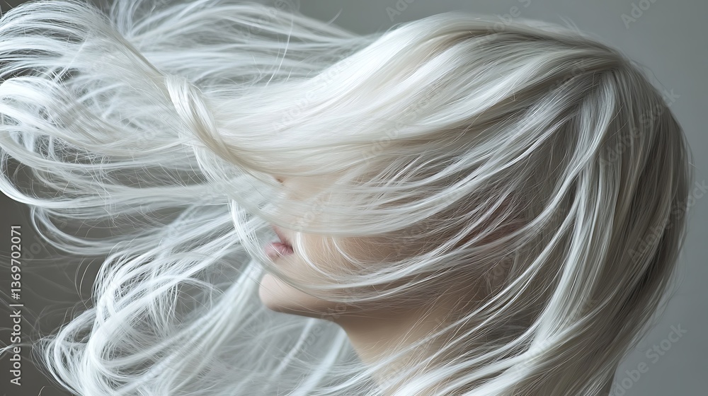 Majestic long flowing hairstyle with delicate silver thread interwoven Majestic long flowing hairstyle with delicate silver thread interwoven