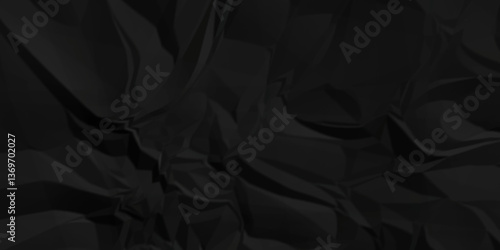 Abstract black crumple obsolete billboard rumple. wrinkle ripped creased black crumple aged closeup craft document grunge recycling paper background.	
