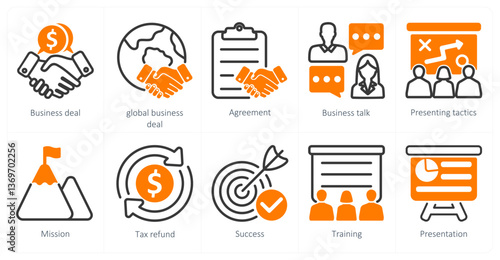 A set of 10 business icons as business deal, global business deal, agreemen