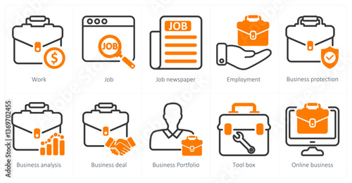 A set of 10 business icons as work, job, job newspaper
