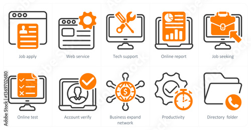 A set of 10 business icons as job apply, web service, online report