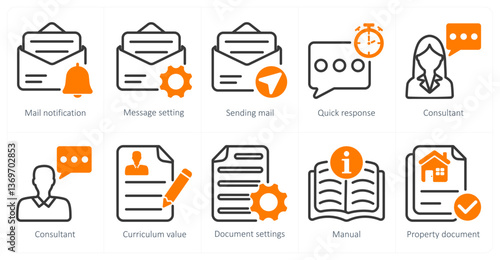 A set of 10 business icons as mail notification, message setting, sending mail