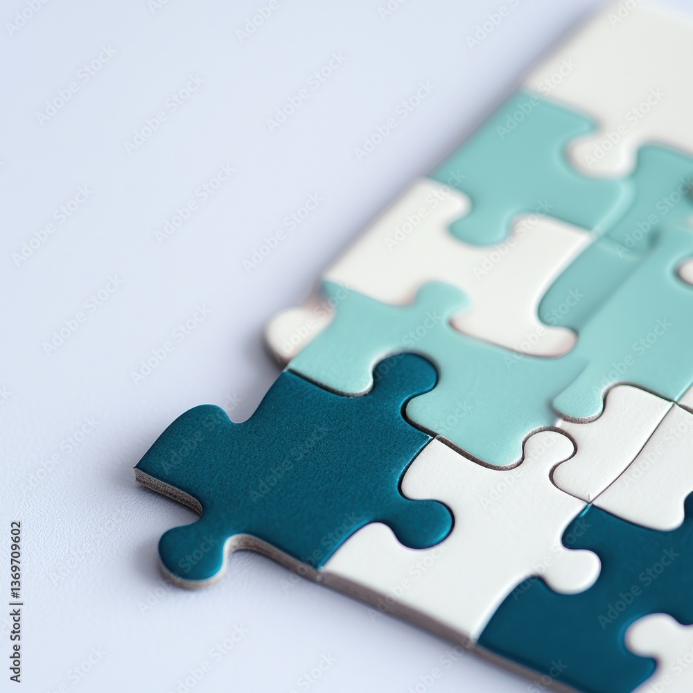 Fototapeta premium competition success establishment business concept. Puzzle pieces in shades of blue and white on a surface.