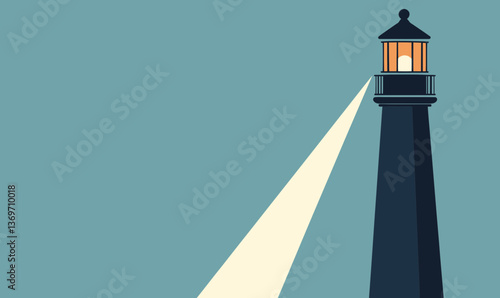 Nautical Lighthouse Shining Light Against Ocean Sky, Ideal for Maritime Themes