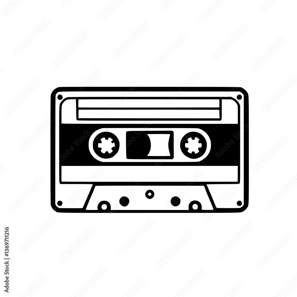 and illustration of a retro audio cassette tape Minimalist design for a vintage musical technology icon Nostalgic media format and illustration of a retro audio cassette tape Minimalist design for a vintage musical technology icon Nostalgic media format