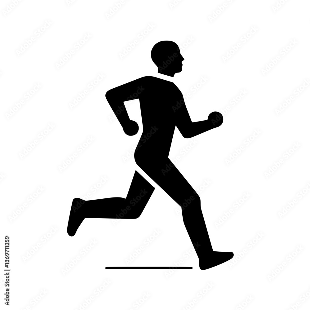 Running Man Pictogram: A simple silhouette depicts a figure in motion ideal for representing exercise sports or active lifestyles Symbol of fitness Running Man Pictogram: A simple silhouette depicts a figure in motion ideal for representing exercise sports or active lifestyles Symbol of fitness