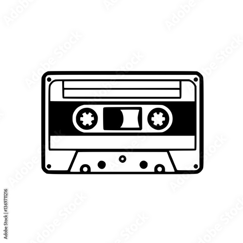 and illustration of a retro audio cassette tape Minimalist design for a vintage musical technology icon Nostalgic media format