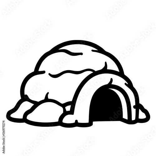 A simple stylized illustration of a burrow or den with a rounded entrance set against a plain background rendered in and