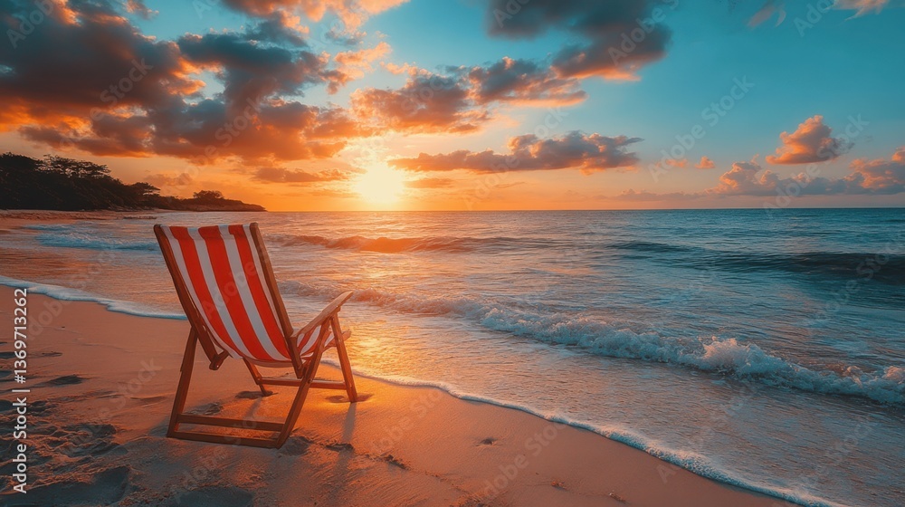 Classic Lounge Chair on the Beach – Summer Vacation Scene Classic Lounge Chair on the Beach – Summer Vacation Scene