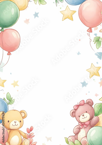 Cute illustration featuring teddy bears and balloons, perfect for a children's party invitation.