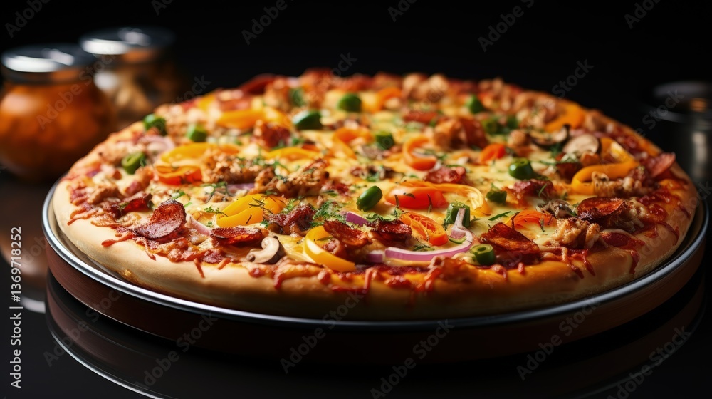 Savory Pizza with Crispy Crust and Freshly Sliced Tomatoes Savory Pizza with Crispy Crust and Freshly Sliced Tomatoes