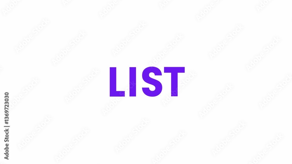 LIST Text Animation. Alpha matte with transparent background 4K resolution. LIST Text Animation. Alpha matte with transparent background 4K resolution.