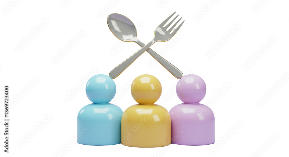 Fototapeta premium Isolated Group of People with Fork and Spoon Above