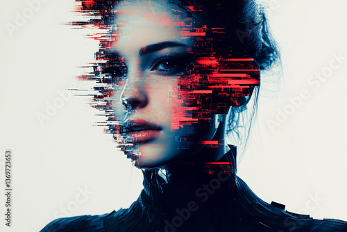 Futuristic Digital Portrait of a Woman with Glitch Effects