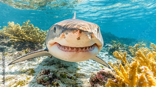 Friendly Zebra Shark in Vibrant Coral Reef Habitat