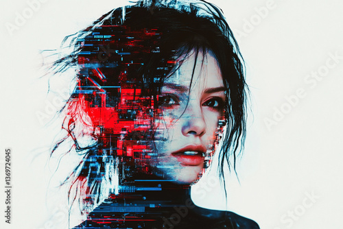 Futuristic Digital Portrait of a Woman with Glitch Effects